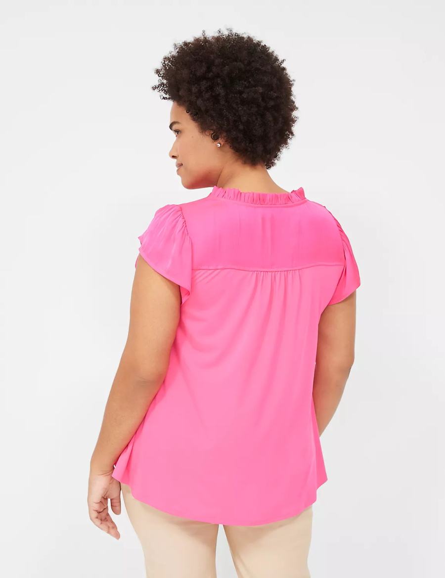 Lane Bryant Cap Flutter-Sleeve Satin & Knit Top Women T Shirts Pink | ZUM8571BL