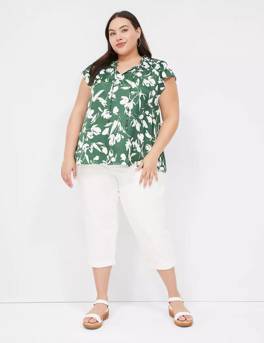 Lane Bryant Cap Flutter-Sleeve Satin & Knit Top Women T Shirts Green | GFY6632GQ