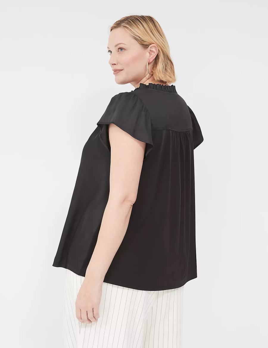 Lane Bryant Cap Flutter-Sleeve Satin & Knit Top Women T Shirts Black | VMC503KI