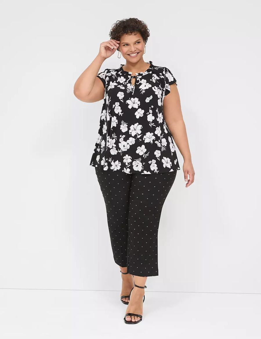 Lane Bryant Cap Flutter-Sleeve Top Women T Shirts Black White | EZA21KY