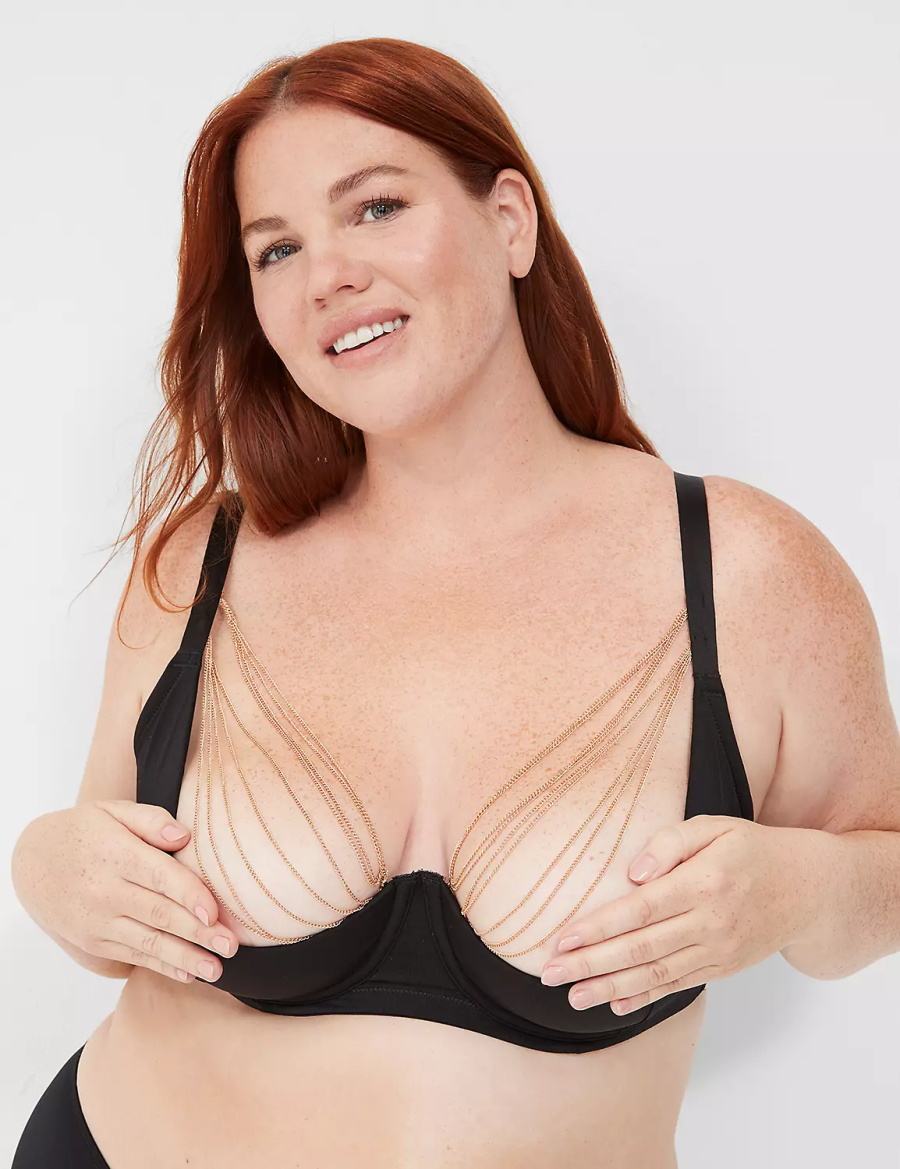 Lane Bryant Chain Quarter Cup Women Bralettes Black | EJP8348KC