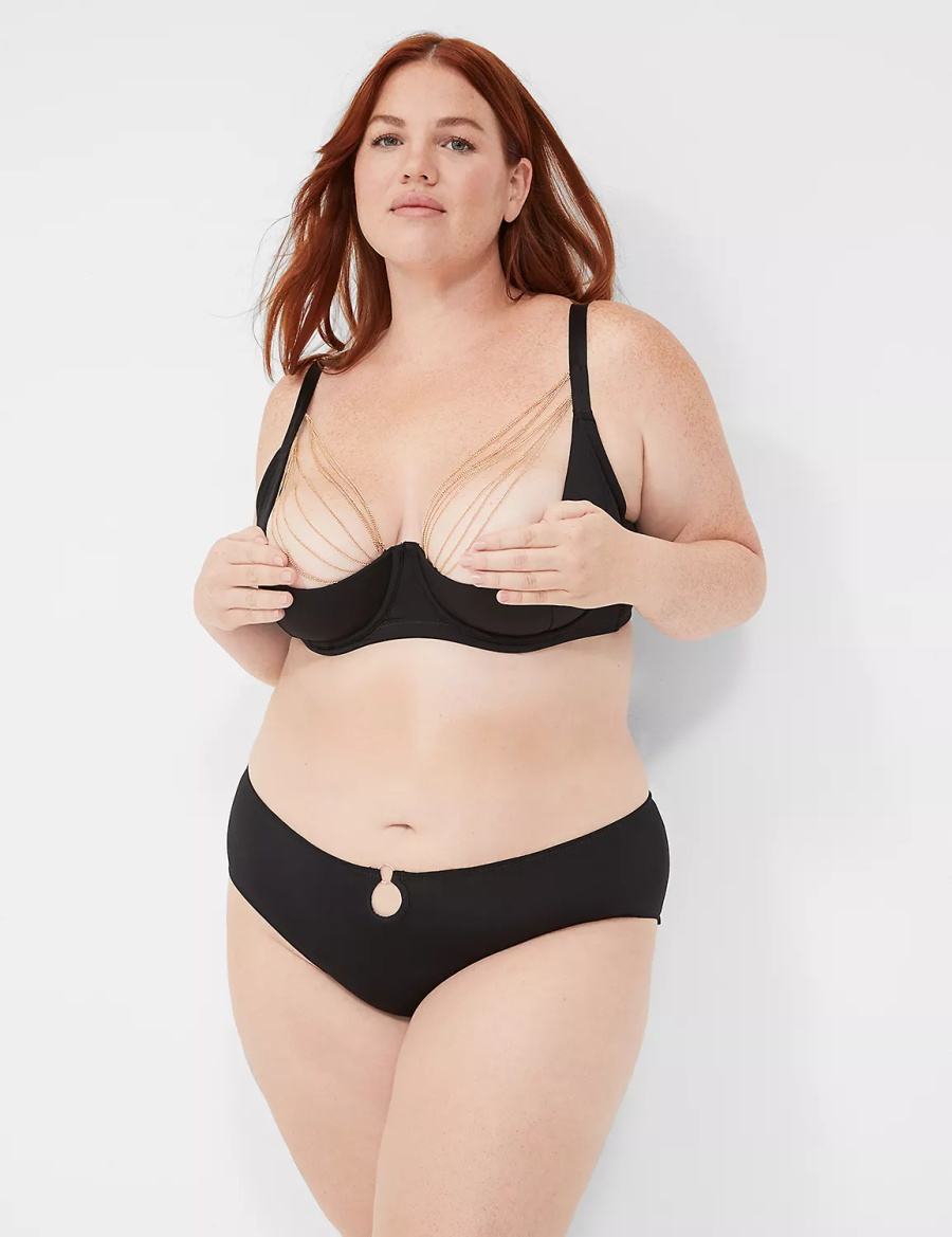 Lane Bryant Chain Quarter Cup Women Bralettes Black | EJP8348KC