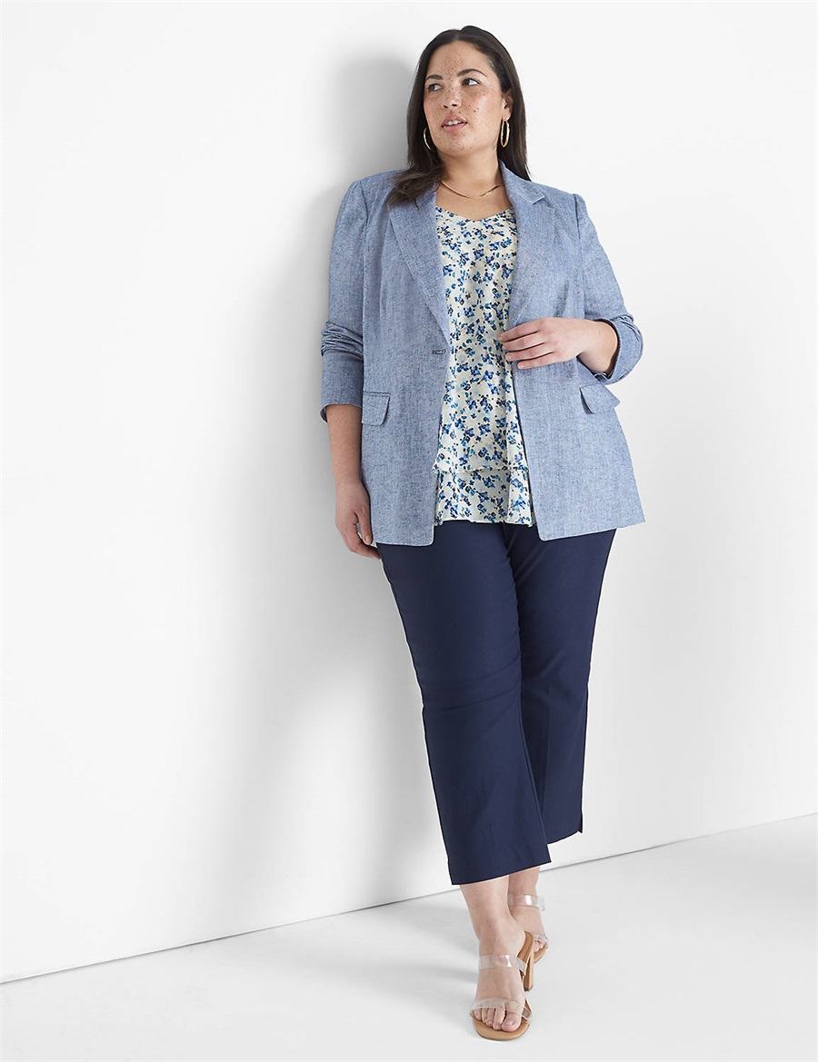 Lane Bryant Chambray Linen Long-Sleeve Women Blazers Blue Grey | QRT8184GA