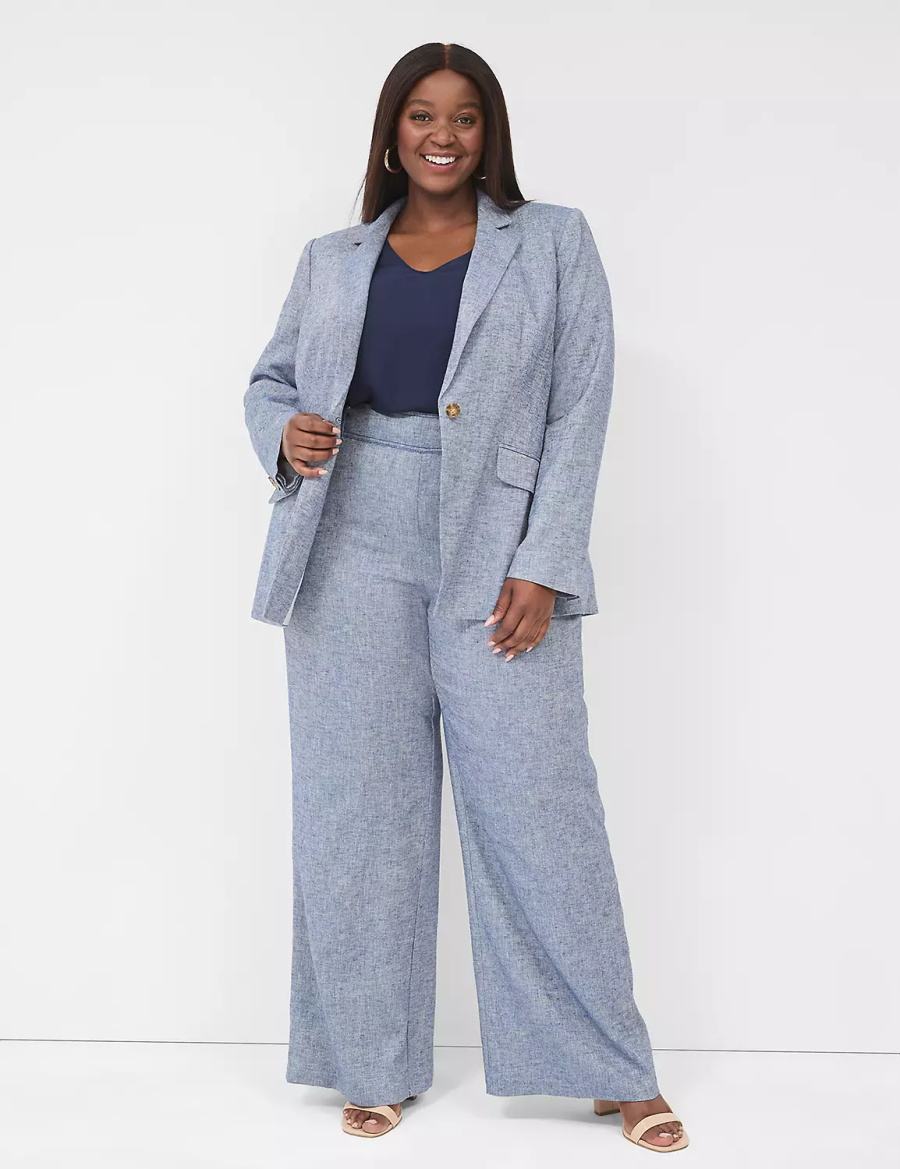 Lane Bryant Chambray Linen Long-Sleeve Women Blazers Blue Grey | QRT8184GA