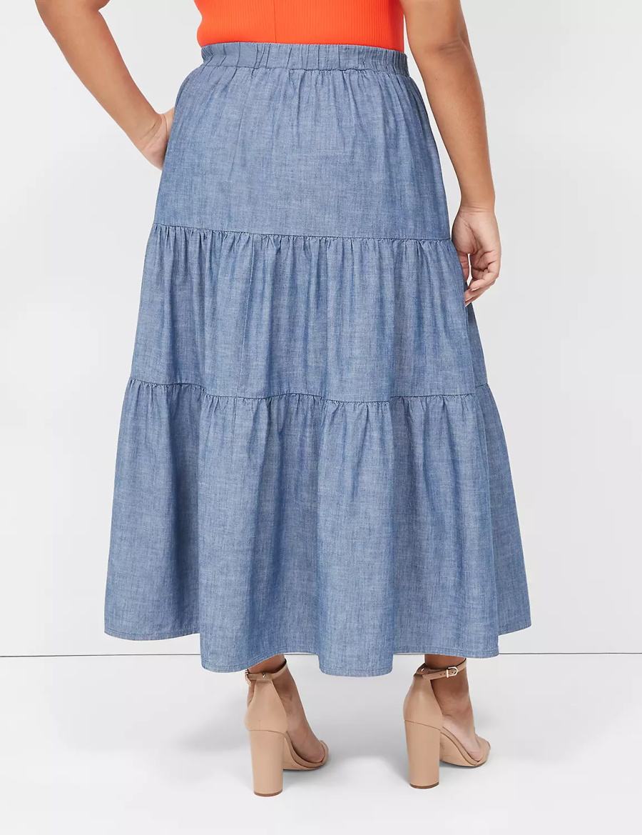 Lane Bryant Chambray Maxi Women Skirts Blue | FNV8951UZ