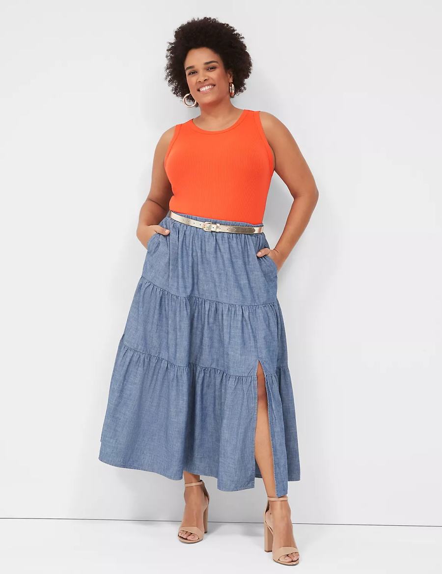 Lane Bryant Chambray Maxi Women Skirts Blue | FNV8951UZ