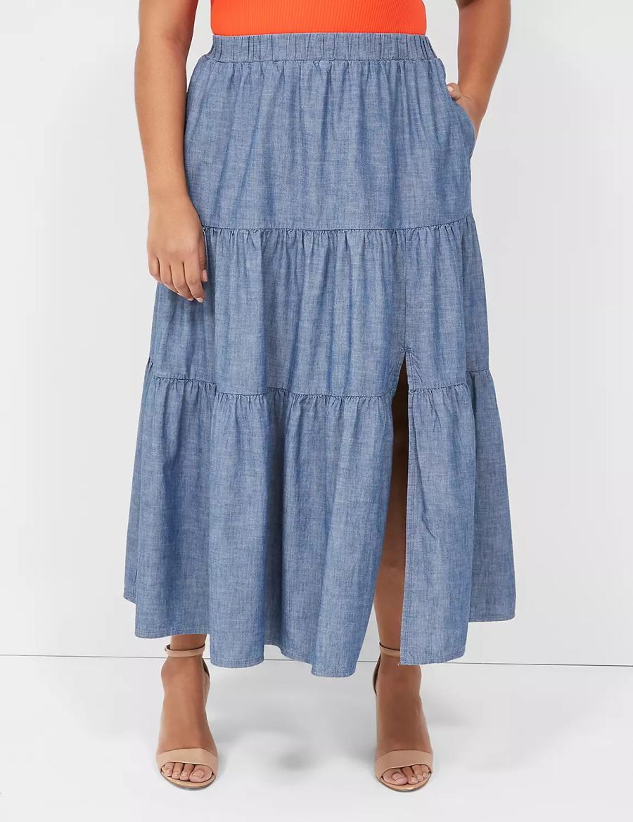 Lane Bryant Chambray Maxi Women Skirts Blue | FNV8951UZ