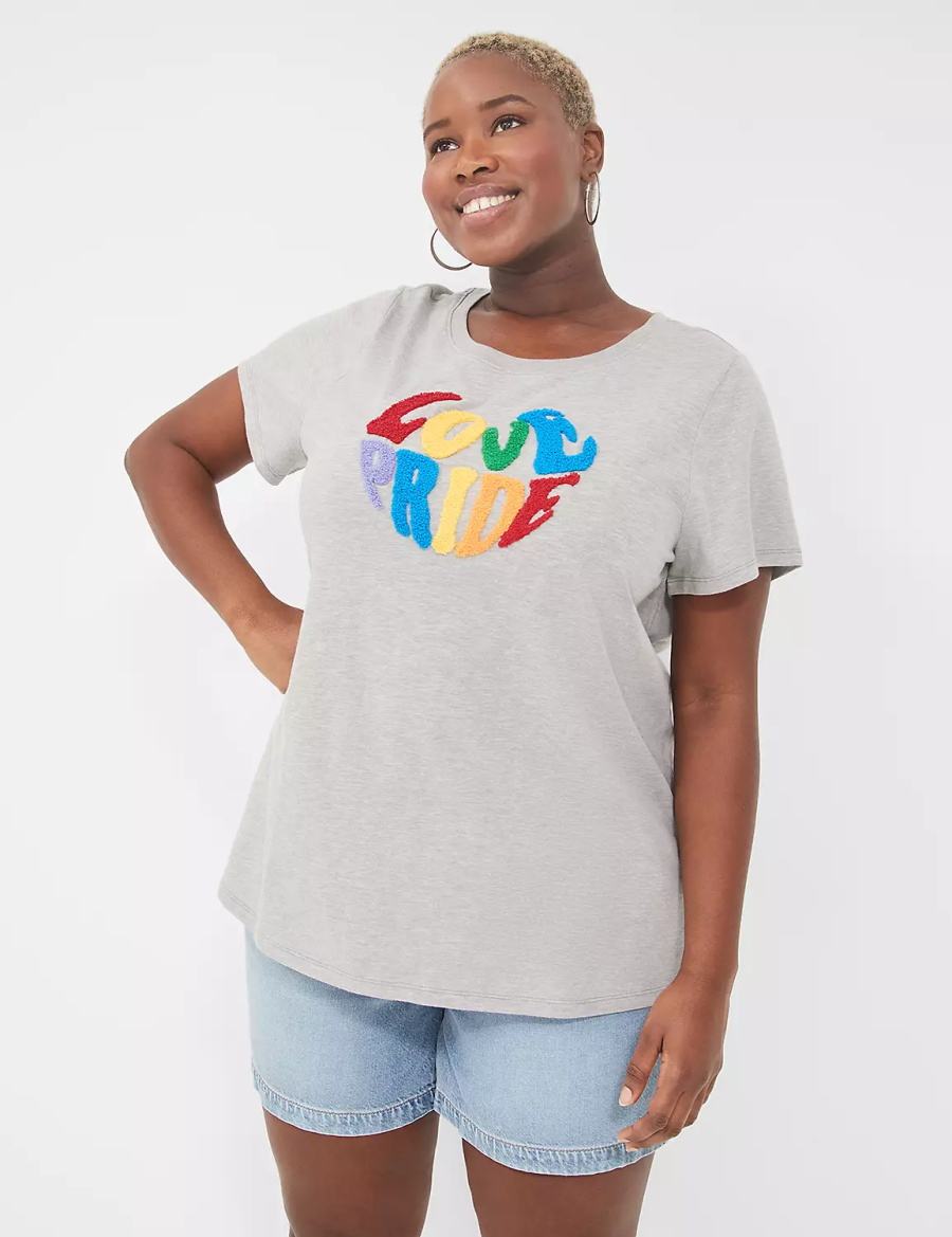 Lane Bryant Chenille Love Pride Graphic Tee Women T Shirts Light Grey | VRY5749NP