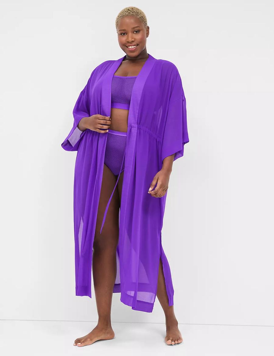 Lane Bryant Chiffon Duster Women Robe Purple | IZU769VB