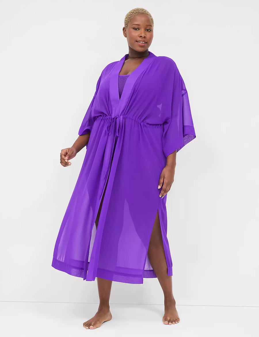 Lane Bryant Chiffon Duster Women Robe Purple | IZU769VB