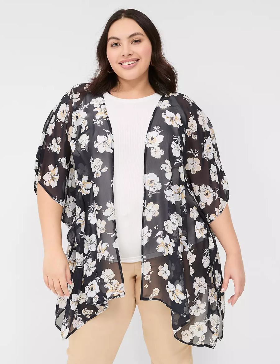 Lane Bryant Chiffon Overpiece Women Robe Navy | UZZ1819QV