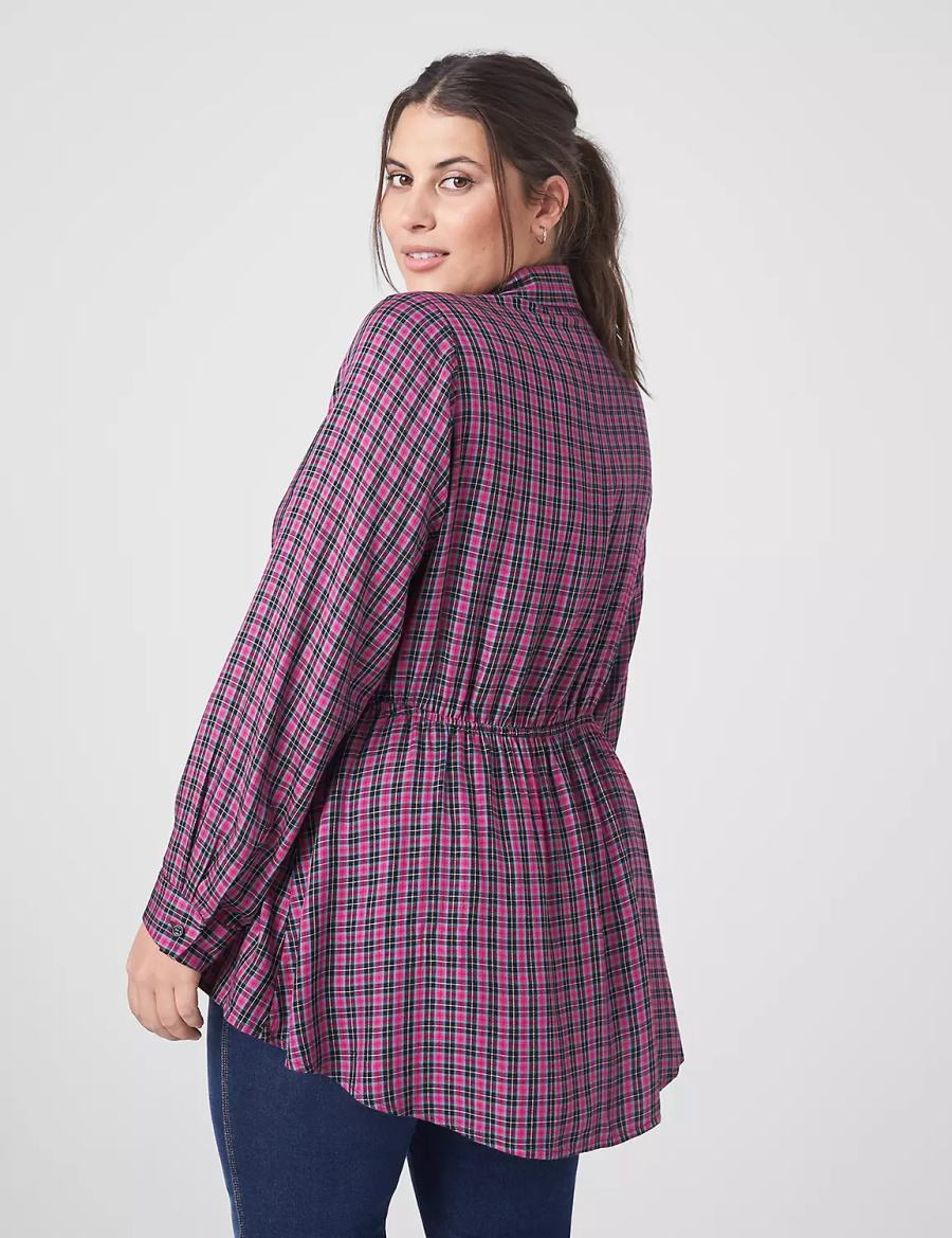 Lane Bryant Classic Button-Front Elastic-Waist Tunic Women Shirts Purple | LCU8542ZJ