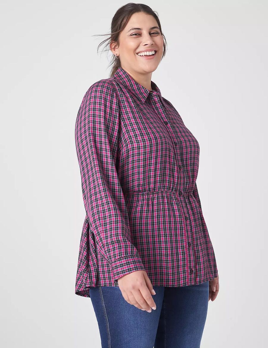 Lane Bryant Classic Button-Front Elastic-Waist Tunic Women Shirts Purple | LCU8542ZJ