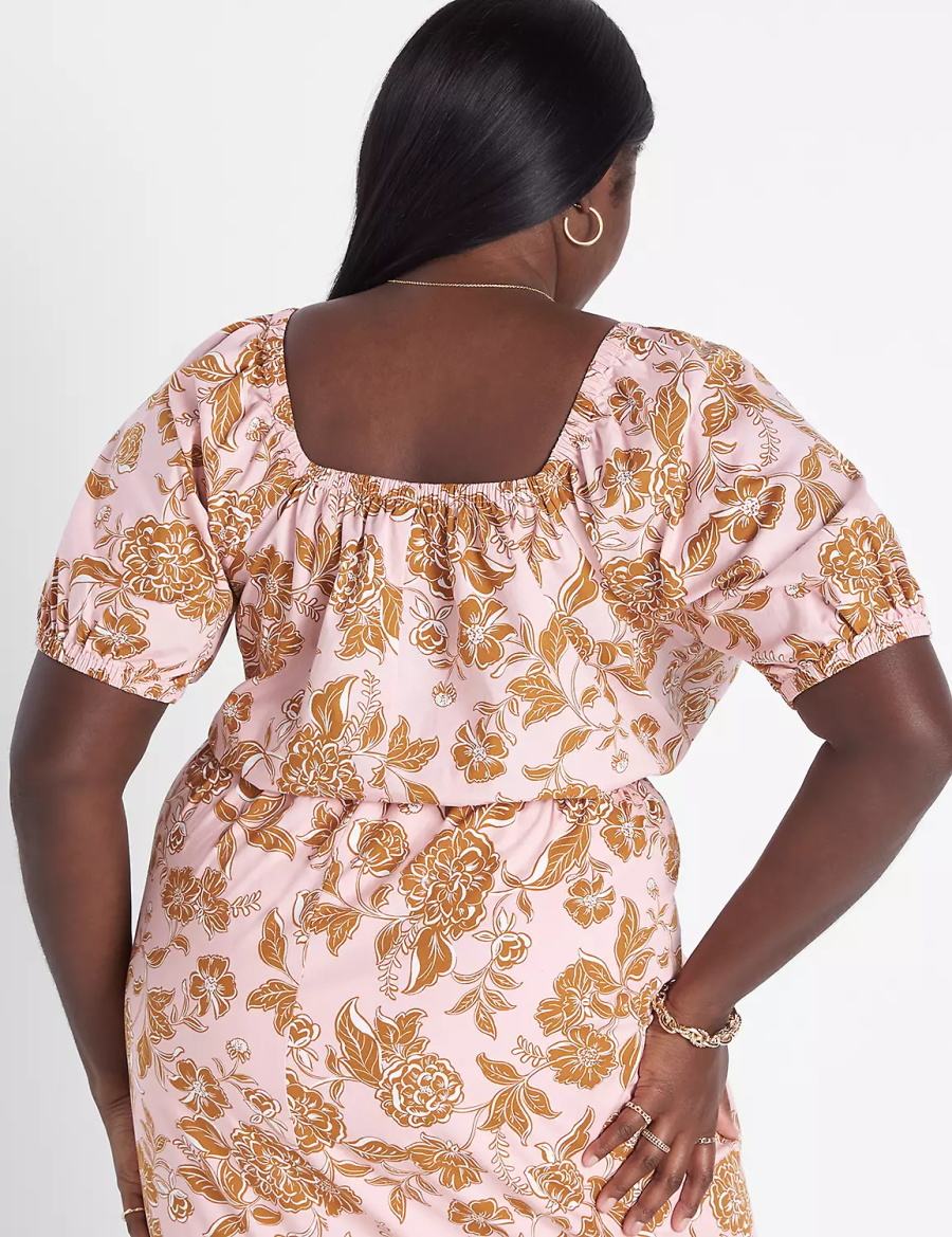 Lane Bryant Classic Crop Square-Neck Puff-Sleeve Top Women T Shirts Orange Multicolor | UYR2179CS