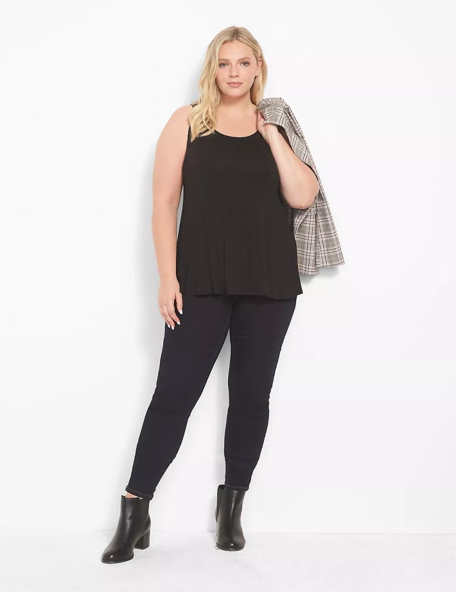 Lane Bryant Classic Scoop-Neck Fit & Flare Women Tank Top Black | JXK9133FU