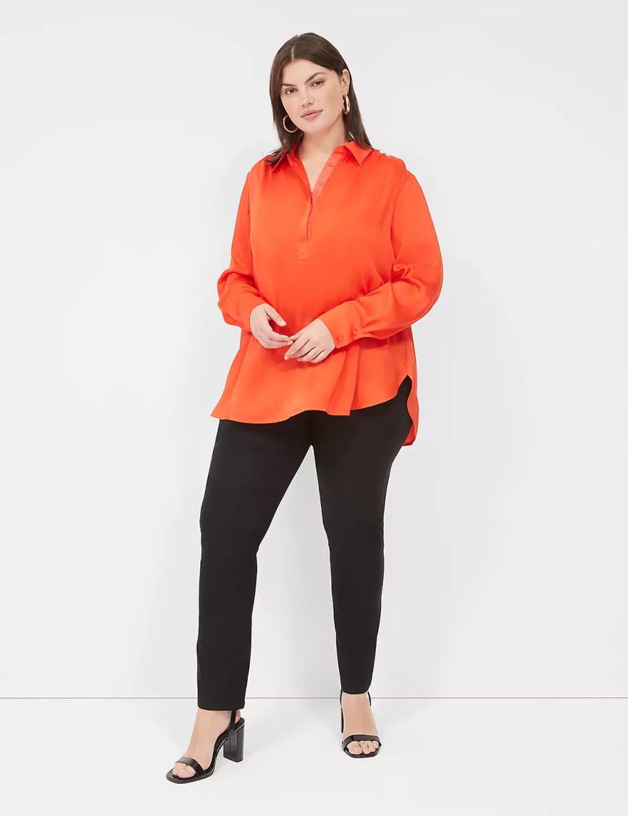 Lane Bryant Collared Step-Hem Women Blouse Light Red | FKW4086HZ