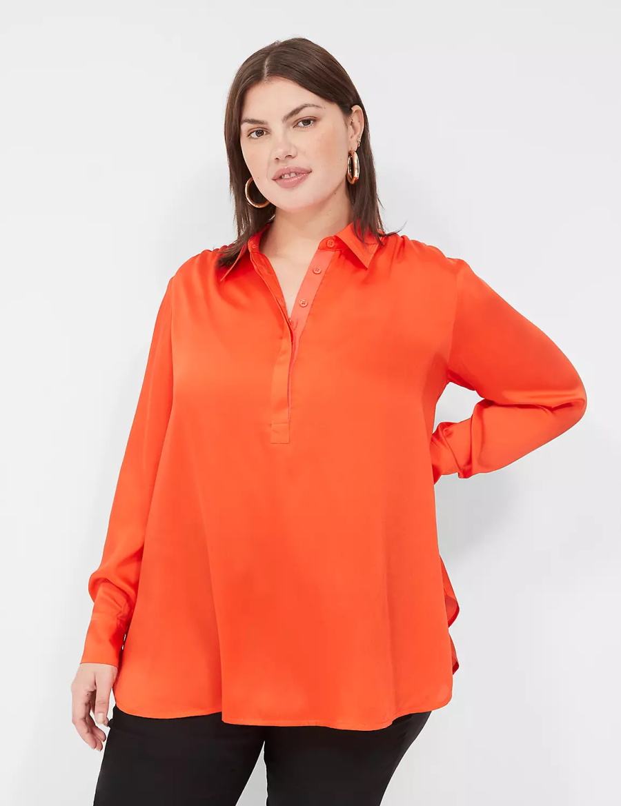 Lane Bryant Collared Step-Hem Women Blouse Light Red | FKW4086HZ