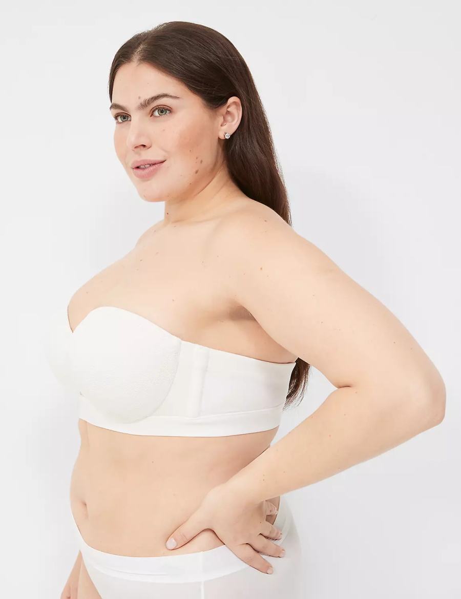 Lane Bryant Comfort Bliss Lightly Lined Multi-Way With Lace Women Strapless Bra White | IJU8319NP