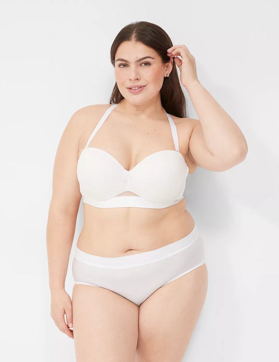 Lane Bryant Comfort Bliss Lightly Lined Multi-Way With Lace Women Strapless Bra White | IJU8319NP