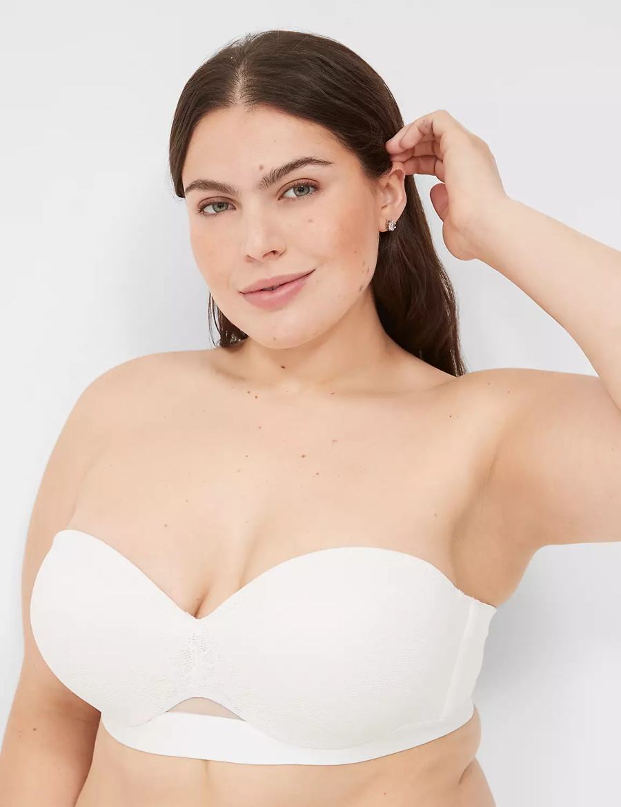 Lane Bryant Comfort Bliss Lightly Lined Multi-Way With Lace Women Strapless Bra White | IJU8319NP