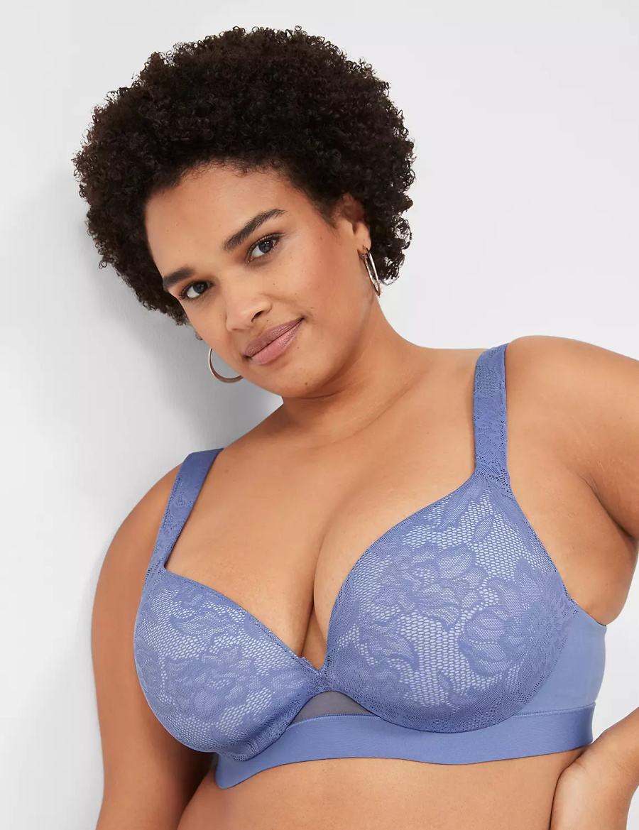 Lane Bryant Comfort Bliss Lightly Lined Plunge Women Bralettes Blue | NFT702YV