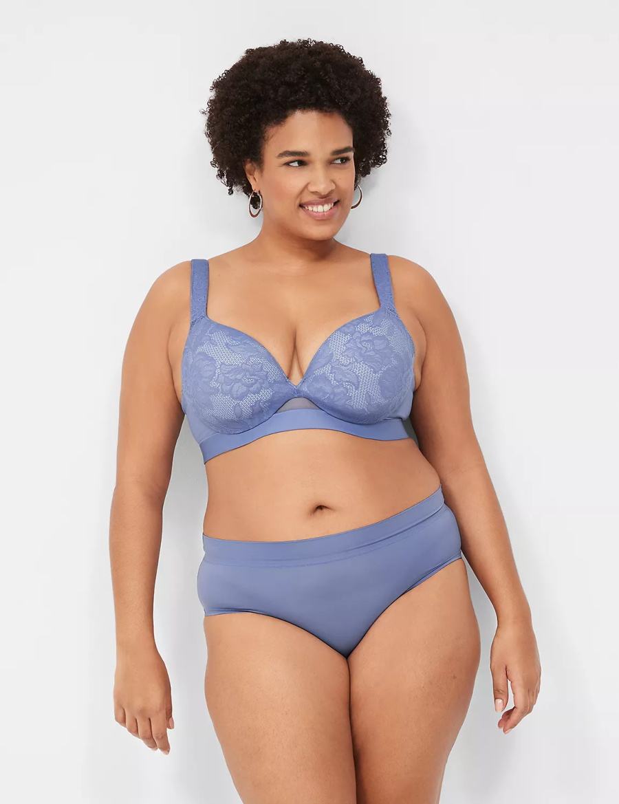 Lane Bryant Comfort Bliss Lightly Lined Plunge Women Bralettes Blue | NFT702YV