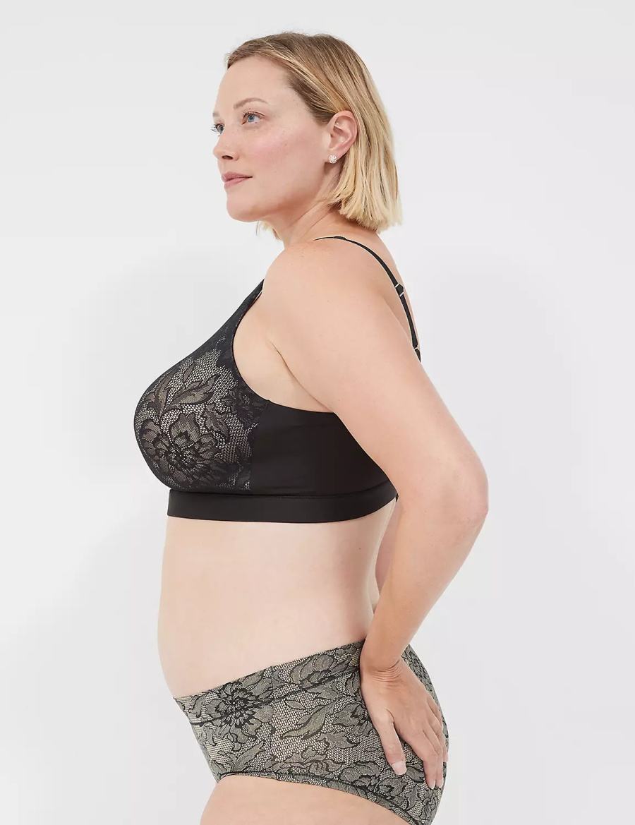 Lane Bryant Comfort Bliss Lightly Lined No-Wire With Lace Women Bralettes Black | TGW5586GJ