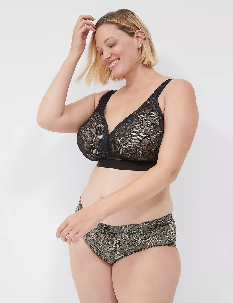 Lane Bryant Comfort Bliss Lightly Lined No-Wire With Lace Women Bralettes Black | TGW5586GJ