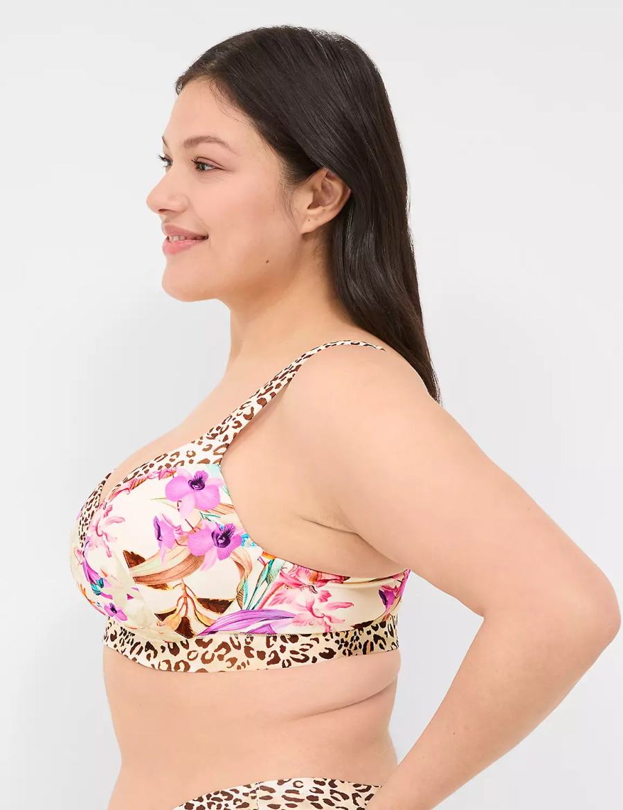 Lane Bryant Comfort Bliss Lightly Lined Plunge Women Bralettes White Multicolor | YSR2888FP