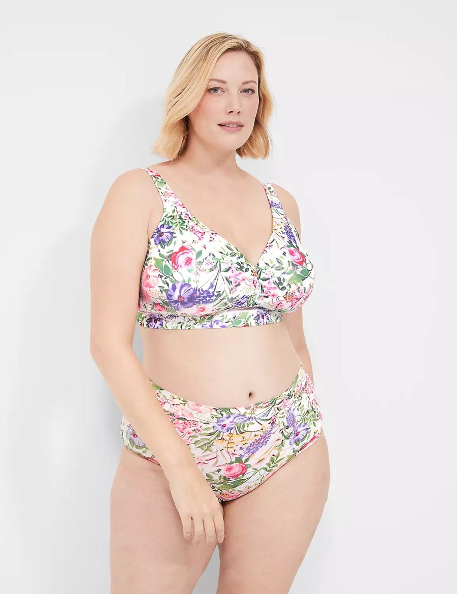 Lane Bryant Comfort Bliss Lightly Lined No-Wire Women Bralettes White Multicolor | ETW87100BA