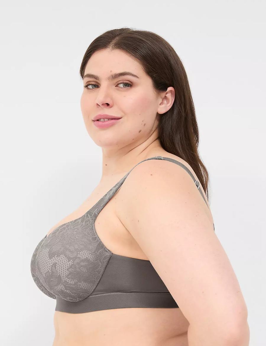 Lane Bryant Comfort Bliss Lightly Lined With Lace Women Balconette Bra Dark Grey | AOX8425OS