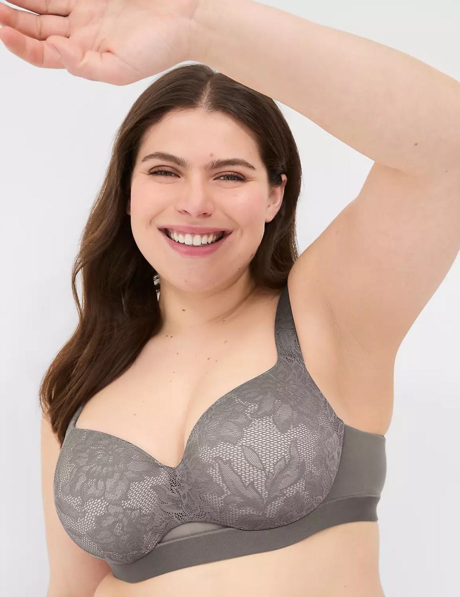 Lane Bryant Comfort Bliss Lightly Lined With Lace Women Balconette Bra Dark Grey | AOX8425OS