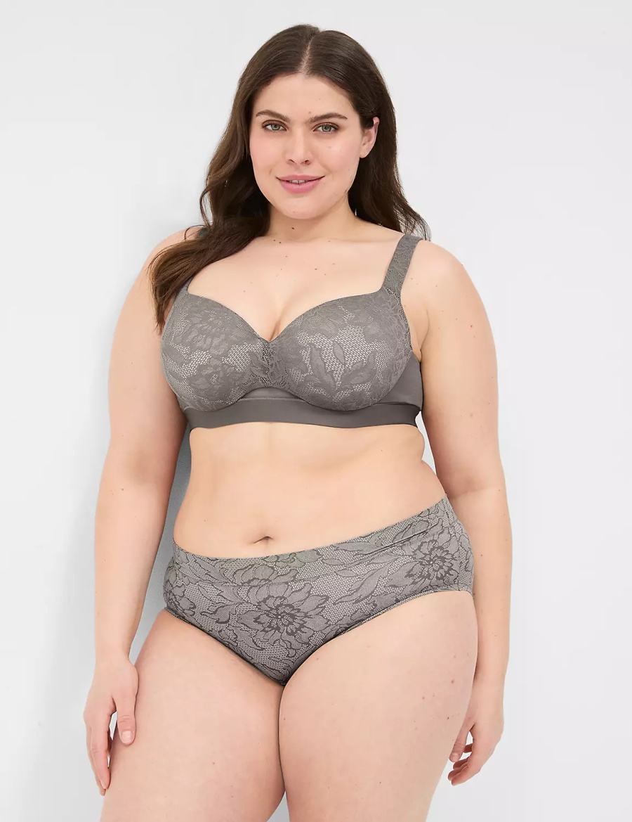 Lane Bryant Comfort Bliss Lightly Lined With Lace Women Balconette Bra Dark Grey | AOX8425OS