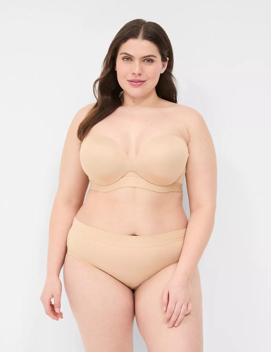 Lane Bryant Comfort Bliss Plunge Multi-Way Women Strapless Bra Beige | QKJ1481WP