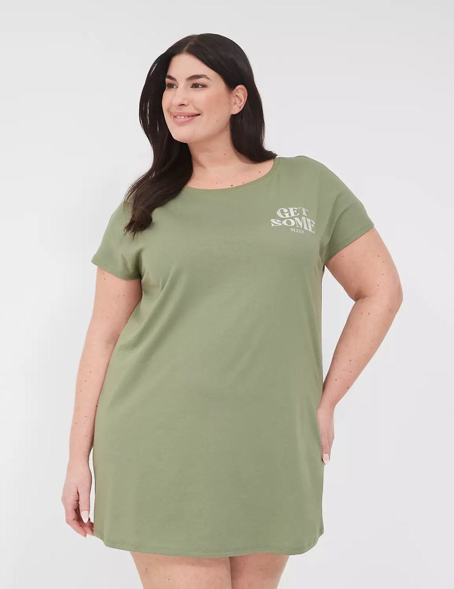 Lane Bryant Comfy Cotton Boatneck Sleepshirt Women T Shirts Green | NGS2128YP