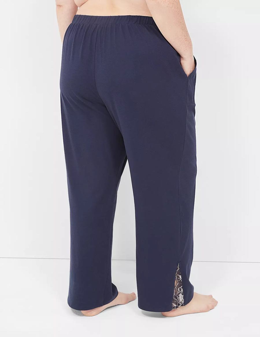 Lane Bryant Comfy Cotton Lace-Trim Block Women Pants Blue | KNE3587BG