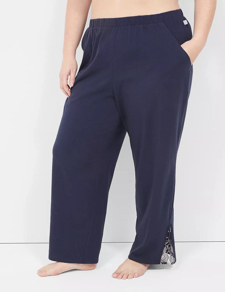 Lane Bryant Comfy Cotton Lace-Trim Block Women Pants Blue | KNE3587BG