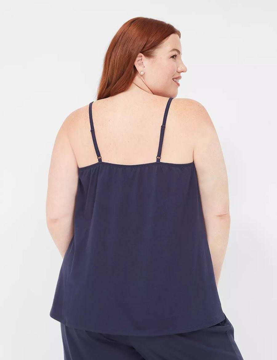 Lane Bryant Comfy Cotton Lace-Trim Cami Women Tanks Blue | EDW8549IT