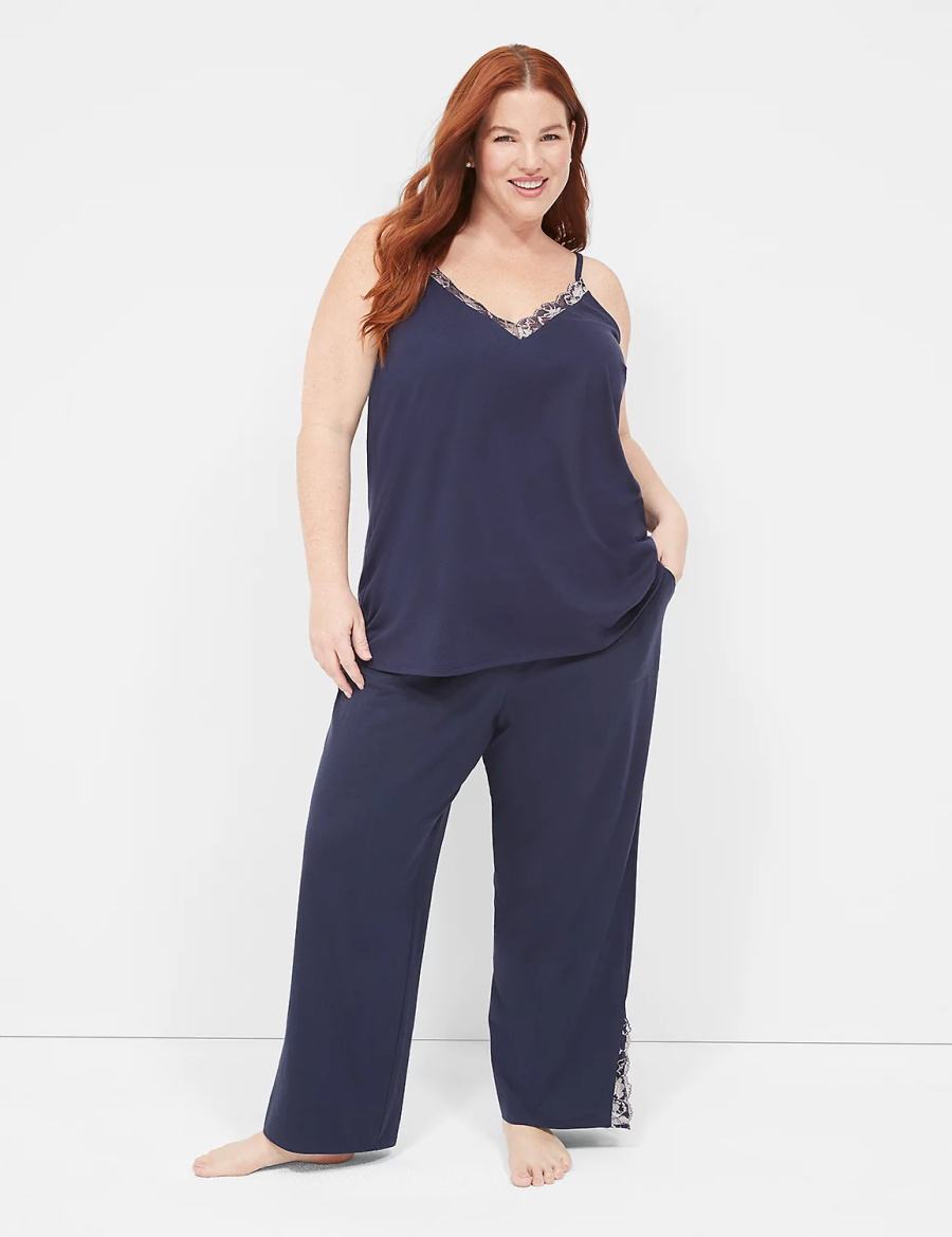 Lane Bryant Comfy Cotton Lace-Trim Cami Women Tanks Blue | EDW8549IT