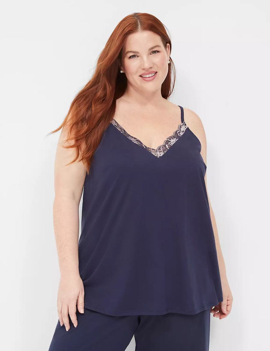 Lane Bryant Comfy Cotton Lace-Trim Cami Women Tanks Blue | EDW8549IT