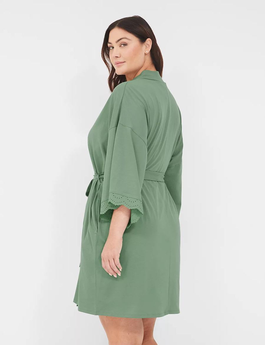 Lane Bryant Comfy Cotton Lace-Trim Women Robe Green | VRY4095VZ