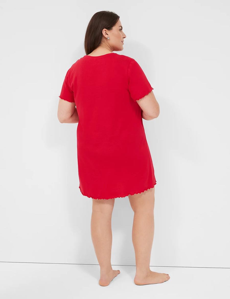 Lane Bryant Comfy Cotton Lettuce-Hem Sleepshirt Women T Shirts Red | NJN7448QQ