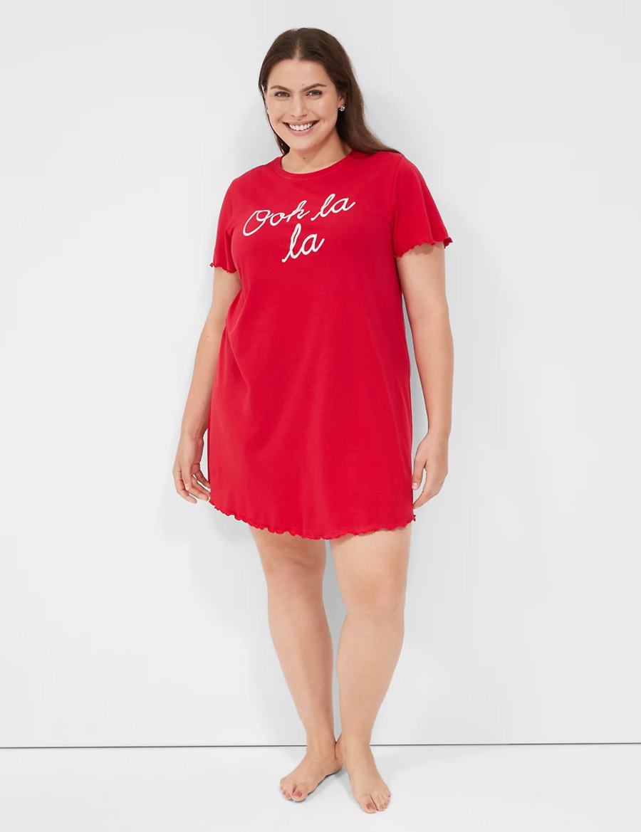 Lane Bryant Comfy Cotton Lettuce-Hem Sleepshirt Women T Shirts Red | NJN7448QQ