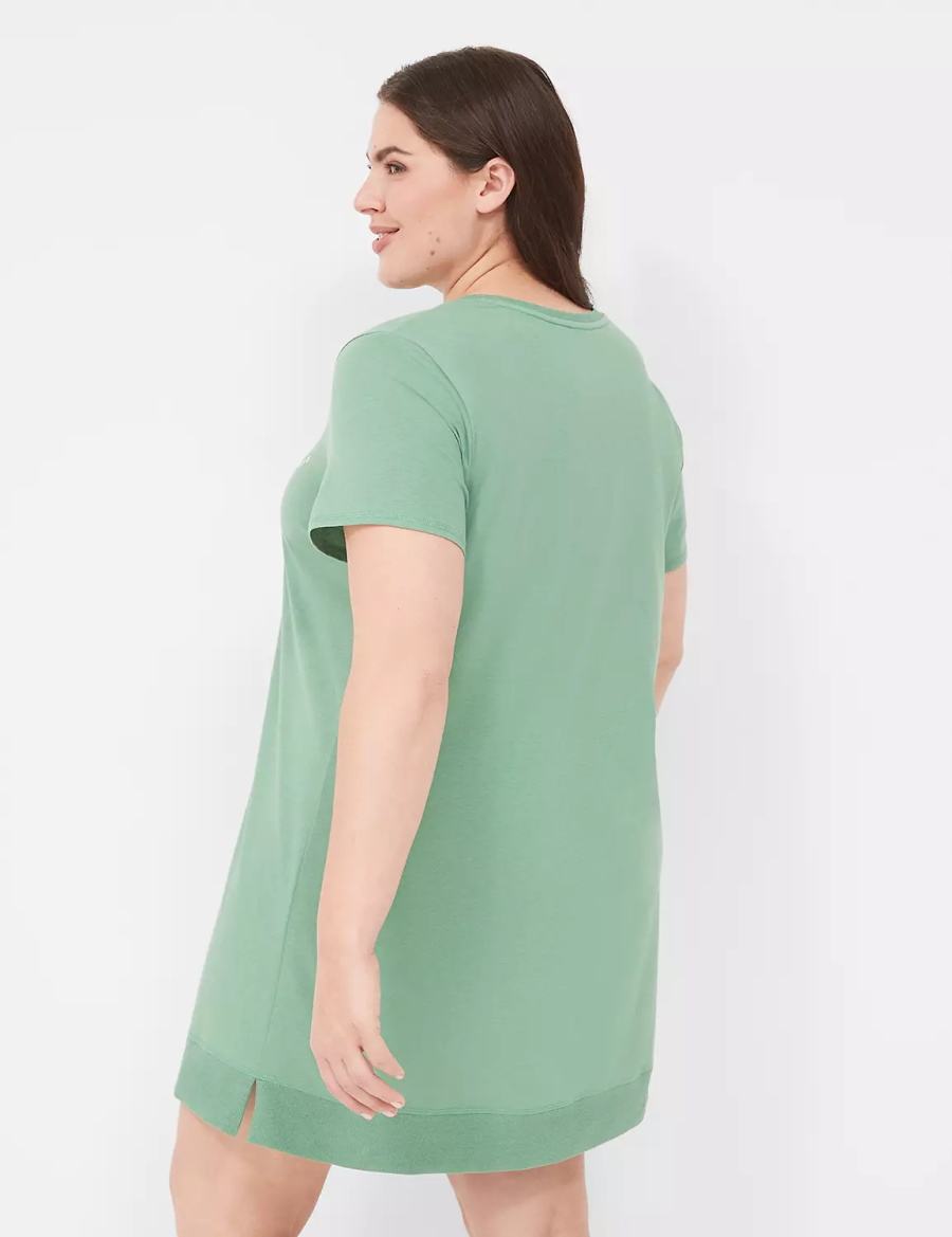 Lane Bryant Comfy Cotton Rib-Trim Sleepshirt Women T Shirts Green | KUF4932RQ