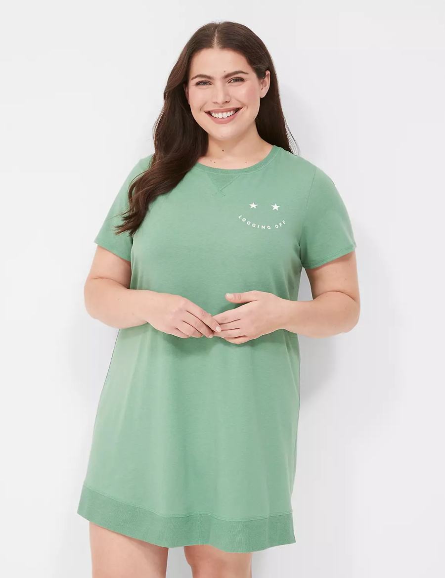 Lane Bryant Comfy Cotton Rib-Trim Sleepshirt Women T Shirts Green | KUF4932RQ