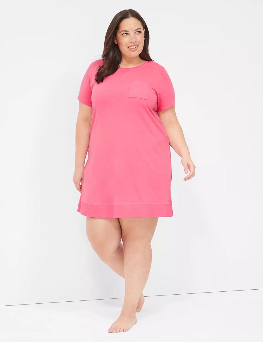 Lane Bryant Comfy Cotton Rib-Trim Sleepshirt Women T Shirts Pink | QKP3934HR