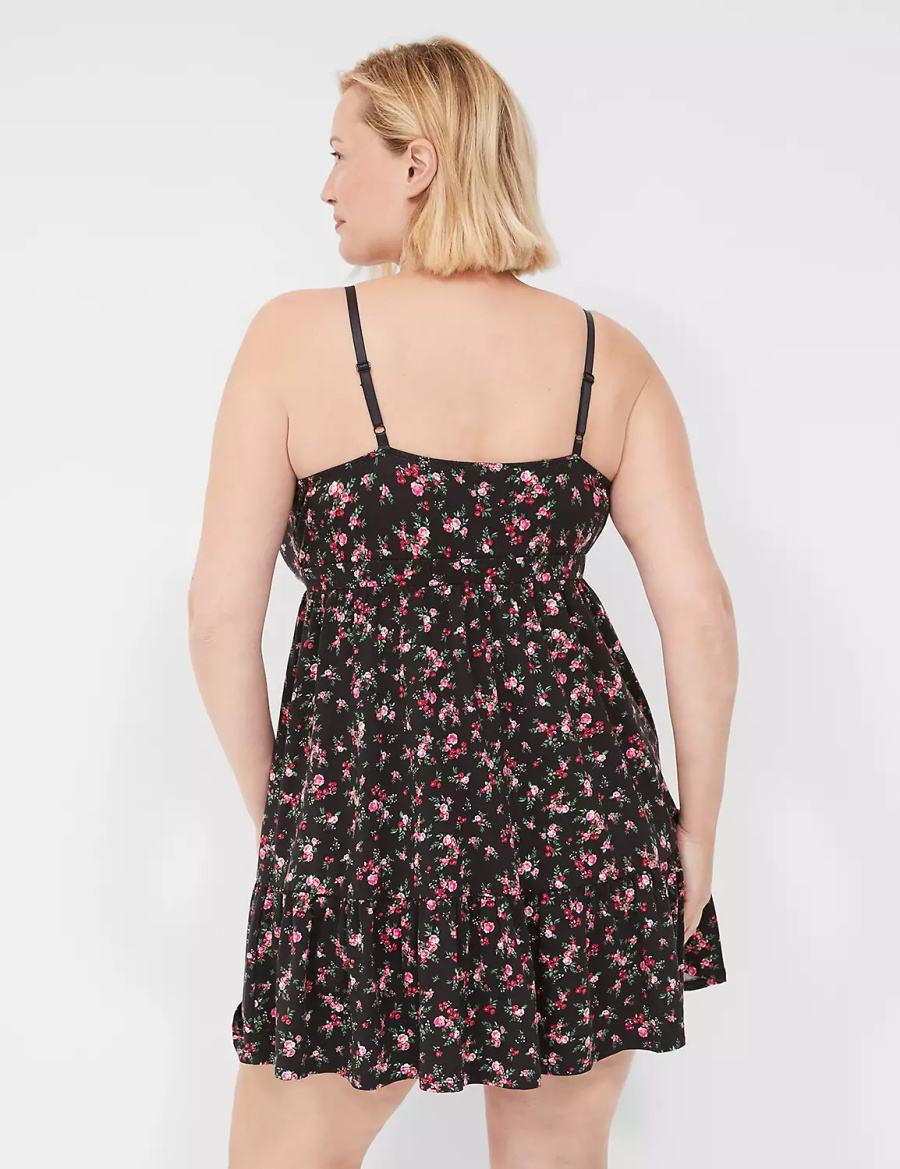 Lane Bryant Comfy Cotton Ruffle Chemise Women Dress Rose Black | IAU73DM