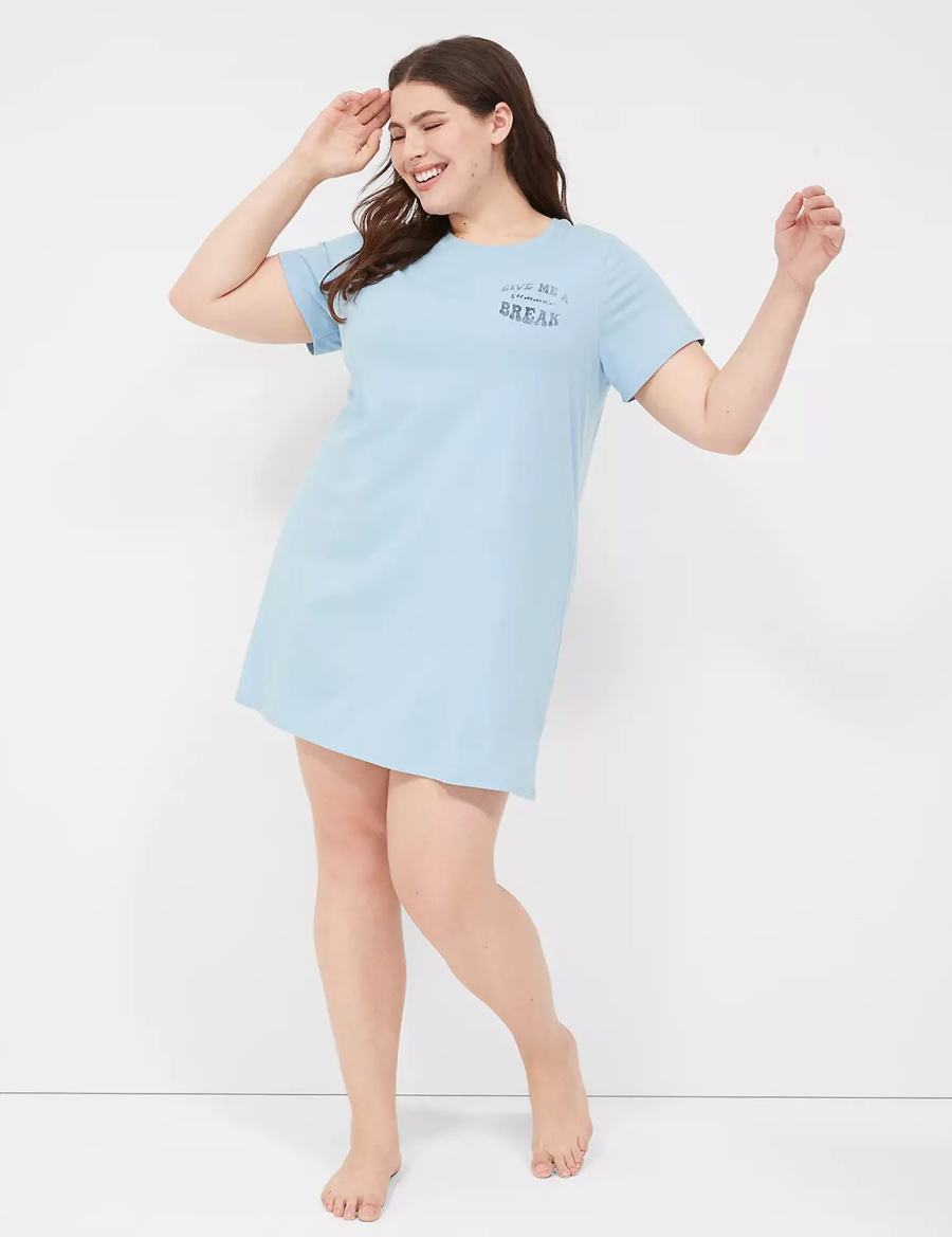 Lane Bryant Comfy Cotton Sleepshirt Women T Shirts Blue | LPW4545BT