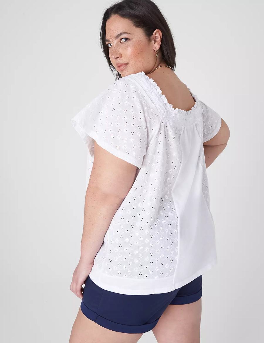 Lane Bryant Convertible Eyelet Woven & Knit Top Women T Shirts White | NCI1497AE