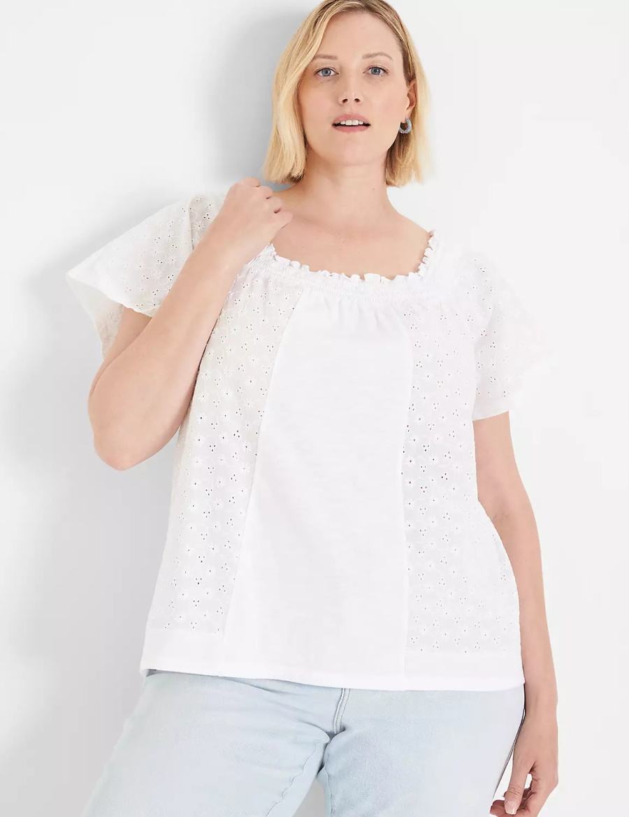 Lane Bryant Convertible Eyelet Woven & Knit Top Women T Shirts White | NCI1497AE